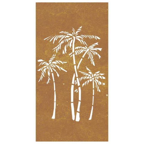 Dekoracja ścienna do ogrodu stal Corten 105x55 cm wzór palma