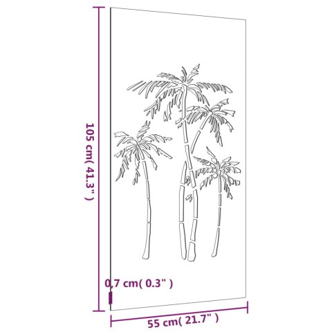 Dekoracja ścienna do ogrodu stal Corten 105x55 cm wzór palma