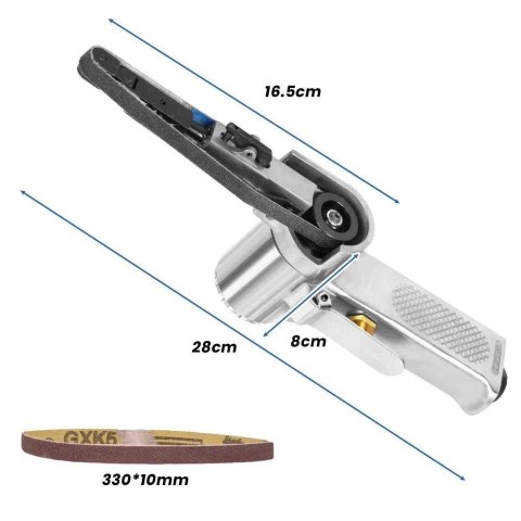 Szlifierka taśmowa pneumatyczna 10mm, lekka, z 5 pasami ściernymi