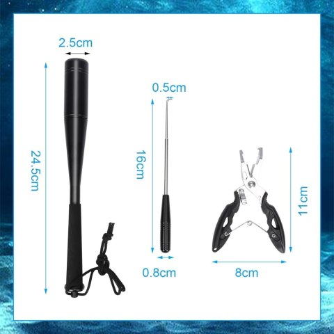 Zestaw narzędzi wędkarskich 3w1, aluminiowy, 24,5 cm, akcesoria do połowu ryb