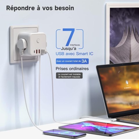 Adapter elektryczny 7w1 250V 4000W z portami USB