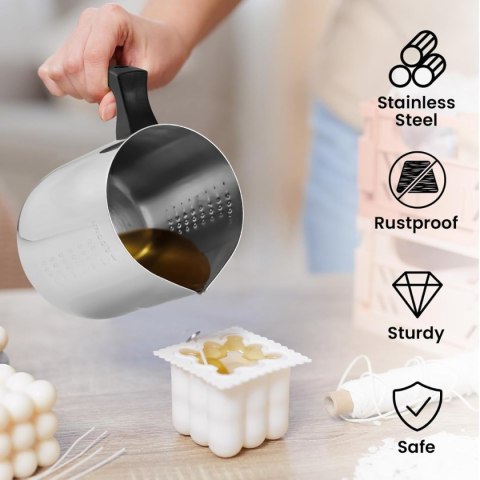Garnek do topienia wosku 900 ml, stal nierdzewna, z miarką, z ergonomicznym uchwytem