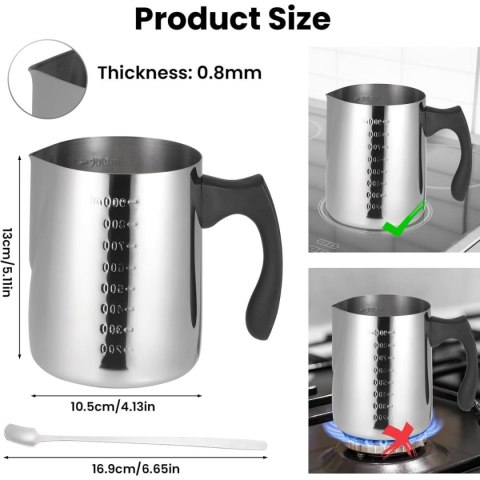 Garnek do topienia wosku 900 ml, stal nierdzewna, z miarką, z ergonomicznym uchwytem
