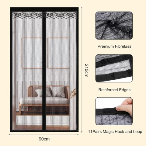 Zasłona na owady czarna 90x210 cm z magnesem do drzwi