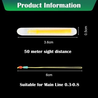 Zestaw 50 świec świetlnych do wędkowania, 30 metrów długości, akcesoria do nocnego wędkowania