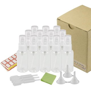 Zestaw butelek spryskujących 12 sztuk 30ml, lejek, pipety, etykiety, ściereczki