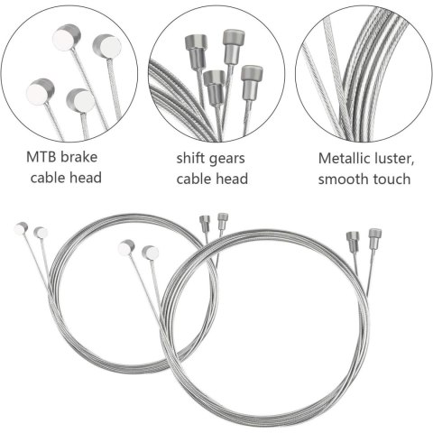 Zestaw kabli hamulcowych do roweru: kabel Bowden, kabel zmiany, 4 kable hamulcowe, 20 końcówek