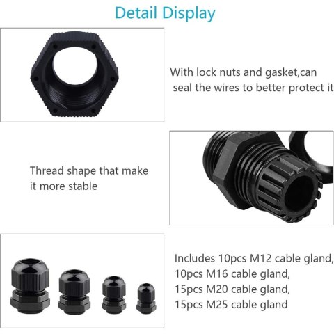 Zestaw uszczelek kablowych 50 sztuk M12 M16 M20 M25