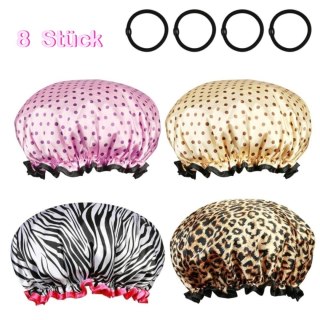 Czepki prysznicowe zestaw 4 szt. różowe i żółte w kropki, leopard i zebra