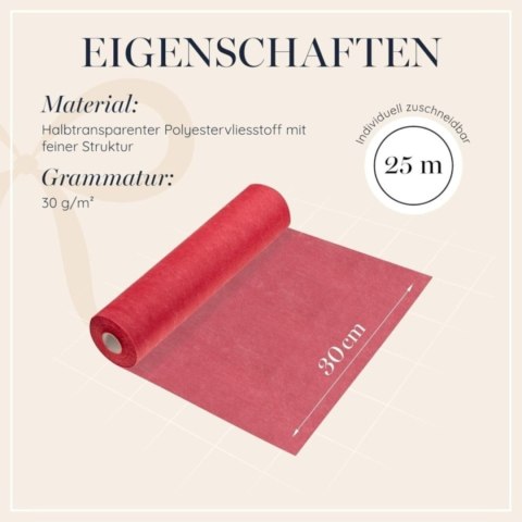 Bieżnik na stół czerwony non-woven 30 cm x 25 m, dekoracja na imprezy, wesela, urodziny
