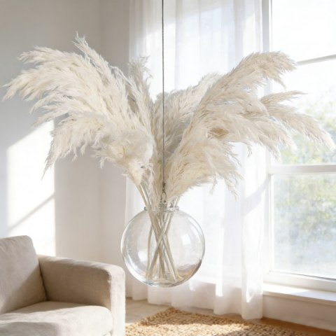 Dekoracja z traw pampasowych beżowych, 20 sztuk, 43 cm