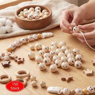 Korale drewniane 150 sztuk do biżuterii DIY, różne kształty, dekoracje