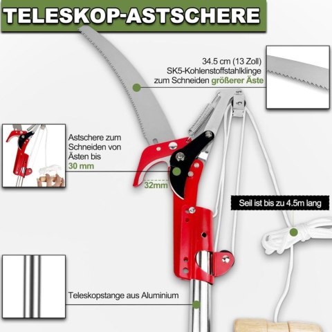 Piły teleskopowe i sekatory z regulowanym uchwytem, aluminiowe