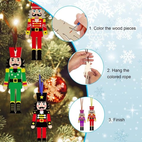 Zestaw DIY 30 elementów, drewniane figurki, wstążki, sznurek jutowy