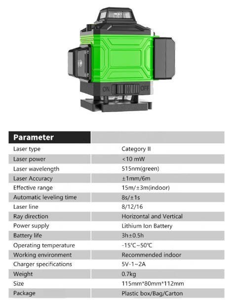 Poziomica laserowa 16-linowa 4D 360° zdalnie sterowana