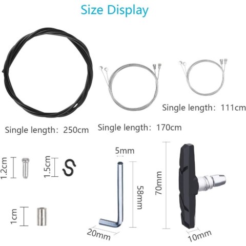 Zestaw kabli hamulcowych do roweru z wkładkami V-brake, 2 kable, 4 wkładki, klucz M5