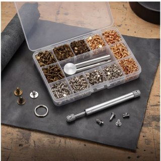 Zestaw nitów pustych 306 sztuk z narzędziami, 3-8 mm, złoto/srebro/brąz