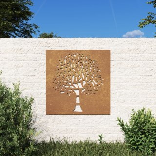 Dekoracja ścienna do ogrodu stal corten 55x55 cm drzewo
