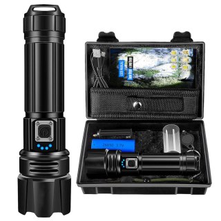 Latarka LED 20000LM, wodoodporna, akumulator 5000mAh, 5 trybów, powiększalna