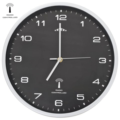 Zegar ścienny radiowy czarny 31 cm z kwarcowym mechanizmem