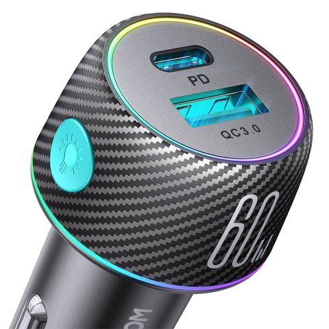 Ładowarka samochodowa 60W PD USB-C USB-A czarna