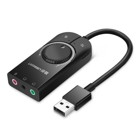 Zewnętrzna karta dźwiękowa adapter USB - 3.5 mm mini jack z regulacją głośności 15cm czarny