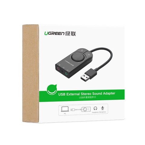 Zewnętrzna karta dźwiękowa adapter USB - 3.5 mm mini jack z regulacją głośności 15cm czarny