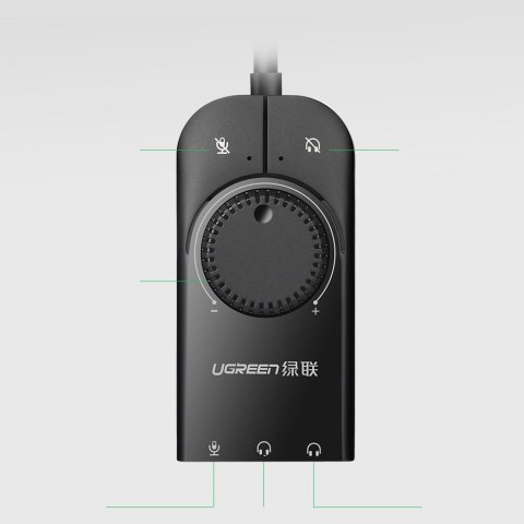 Zewnętrzna karta dźwiękowa adapter USB - 3.5 mm mini jack z regulacją głośności 15cm czarny